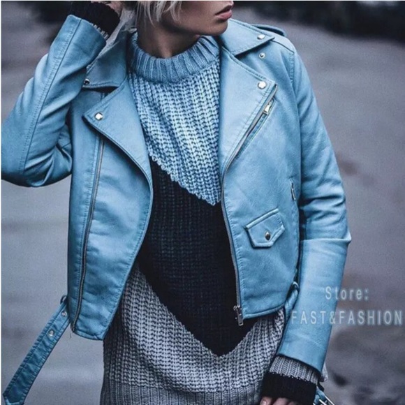 Dusty Blue Leather Jacket - Picture 3 of 4